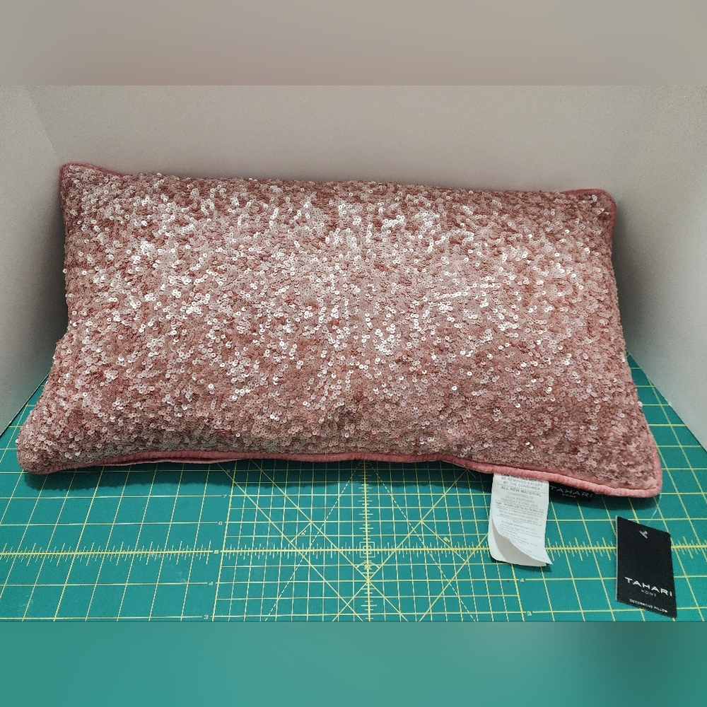 NWT - TAHARI Throw Decor Accent Pillow PINK SEQUIN